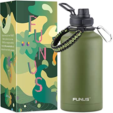 FUNUS 24oz Insulated Water Bottle (2 Lids) Vacuum Stainless Steel with  Handle Flip Top Lid and Paracord BPA Free Metal Water Jug Sports Outdoor