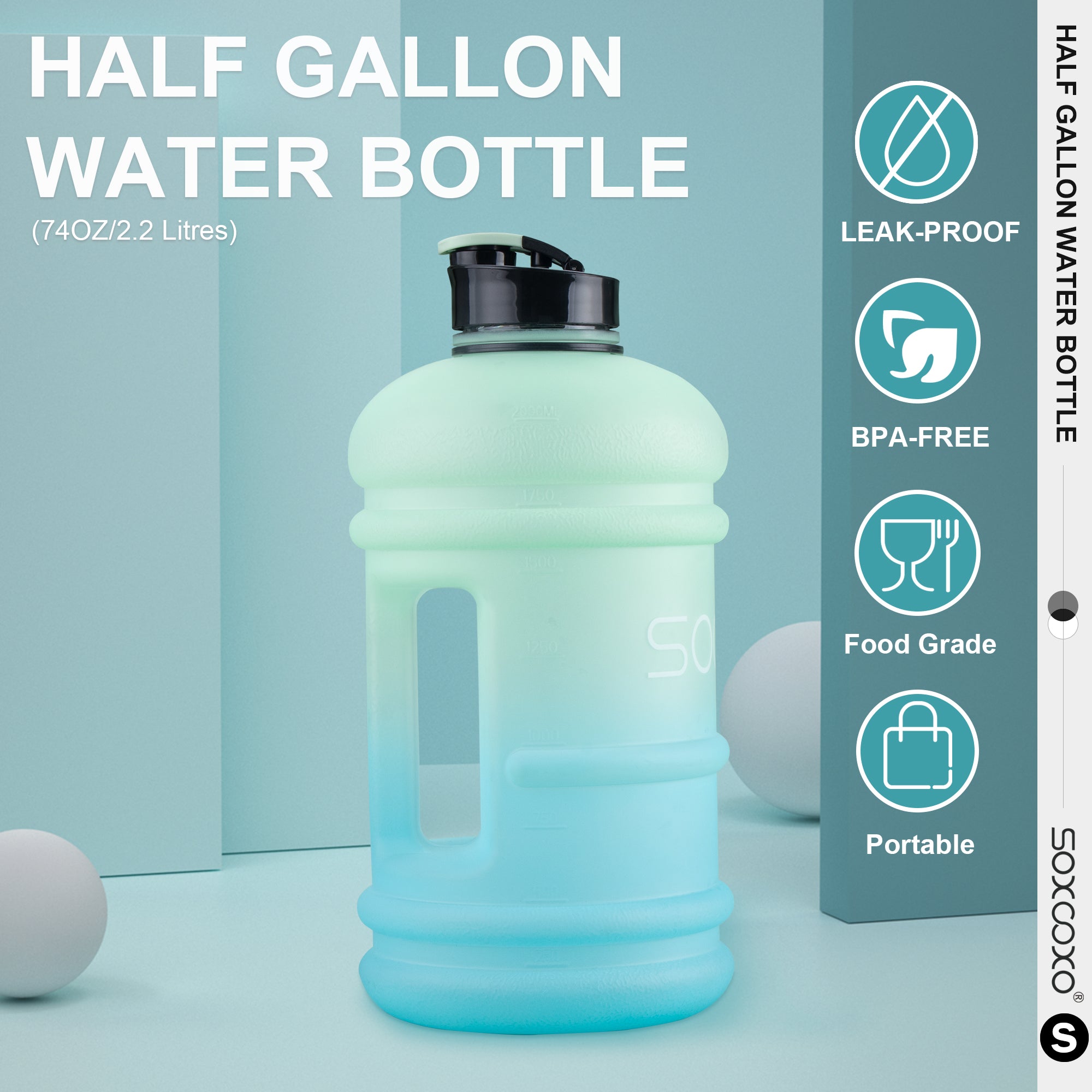 Half Gallon Water Bottle,Large Water Bottle 74 Oz Water Bottle, Big Water  Jug for Sports Water Bottles,Handles BPA Free 