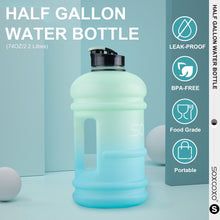 Load image into Gallery viewer, SOXCOXO 2.2L/74oz Half Gallon Water Bottle With Straw BPA Free Large Water Bottle with Handle Big Sports Bottle Jug for Yoga/Hiking/Gym/Camping Outdoor Sports Green/Blue Gradient