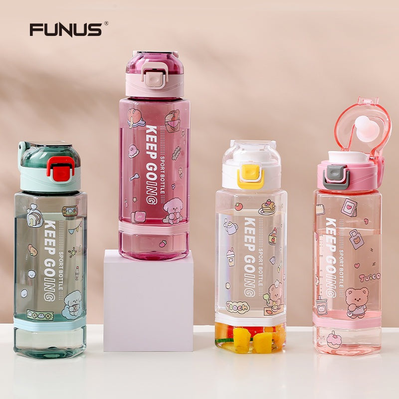 Funus 24 OZ clear water bottle carrying and filter mesh, leak