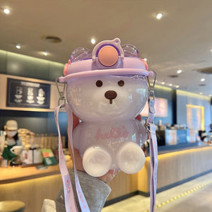 32OZ Bear Water Bottle For Girls Cute Cup With Straw Free Shipping Items Travel Mug Kawaii Kids Tumbler Sport 1 Liter Drink Kettle