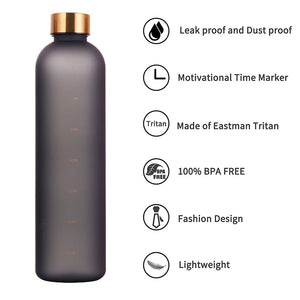 32 OZ Water Bottle With Time Marker 32 OZ Motivational Reusable Fitness Sports Outdoors Travel Leakproof BPA Free Frosted Plastic