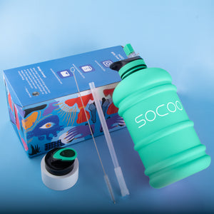 SOXCOXO 2.2L/74oz Half Gallon Water Bottle With Straw BPA Free Large Water Bottle with Handle Big Sports Bottle Jug for Yoga/Hiking/Gym/Camping Outdoor Sports Mint