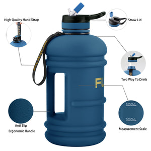 FUNUS Big Water Bottle BPA Free Half Gallon Water Bottle Hydro Jug Reusable Water Bottle with Straw for Men Women Fitness Sport Navy Blue, 2.2L