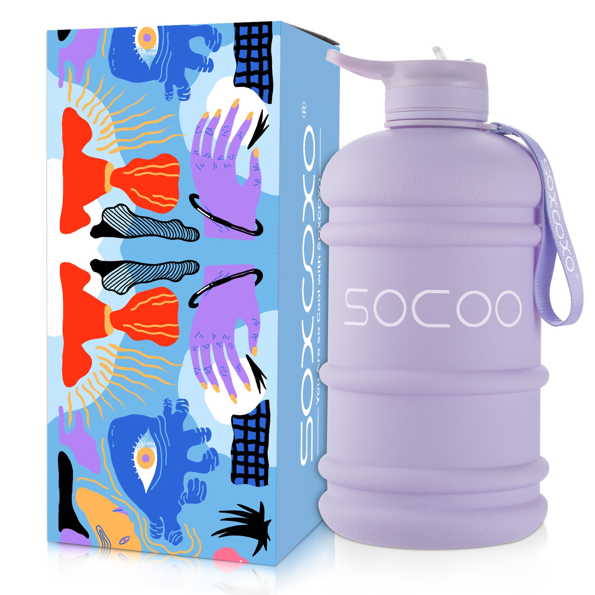 SOXCOXO 2.2L/74oz Half Gallon Water Bottle BPA Free Large Water Bottle with Handle Big Sports Bottle Jug for Yoga/Hiking/Gym/Camping Outdoor Sports Light Purple