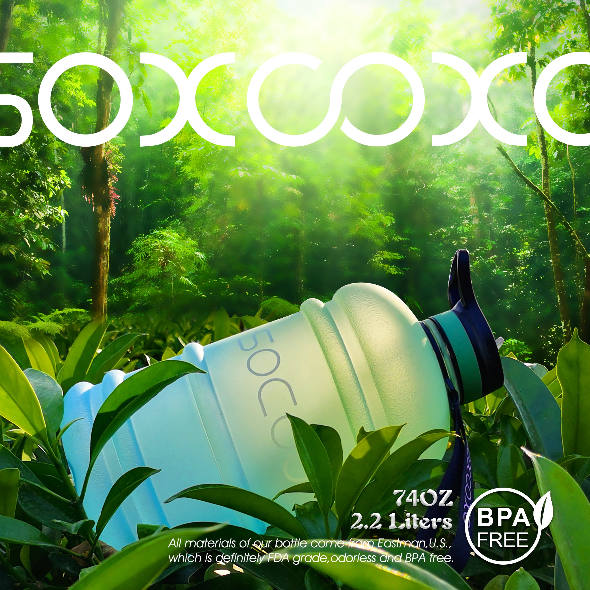 SOXCOXO 2.2L/74oz Half Gallon Water Bottle BPA Free Large Water