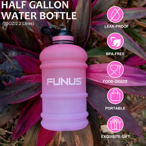 FUNUS Half Gallon Water Bottle BPA Free Big Water Bottle with Straw Leakproof Water Bottle Jug for Men Women Fitness Sports Gym Outdoor Workout Rose/Purple Gradient, 2.2L