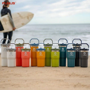 FUNUS 30oz Stainless Steel Tumbler with Straw, Vacuum Insulated Water Bottle for Home, Office or Car, Reusable Cup with Straw Leakproof Flip