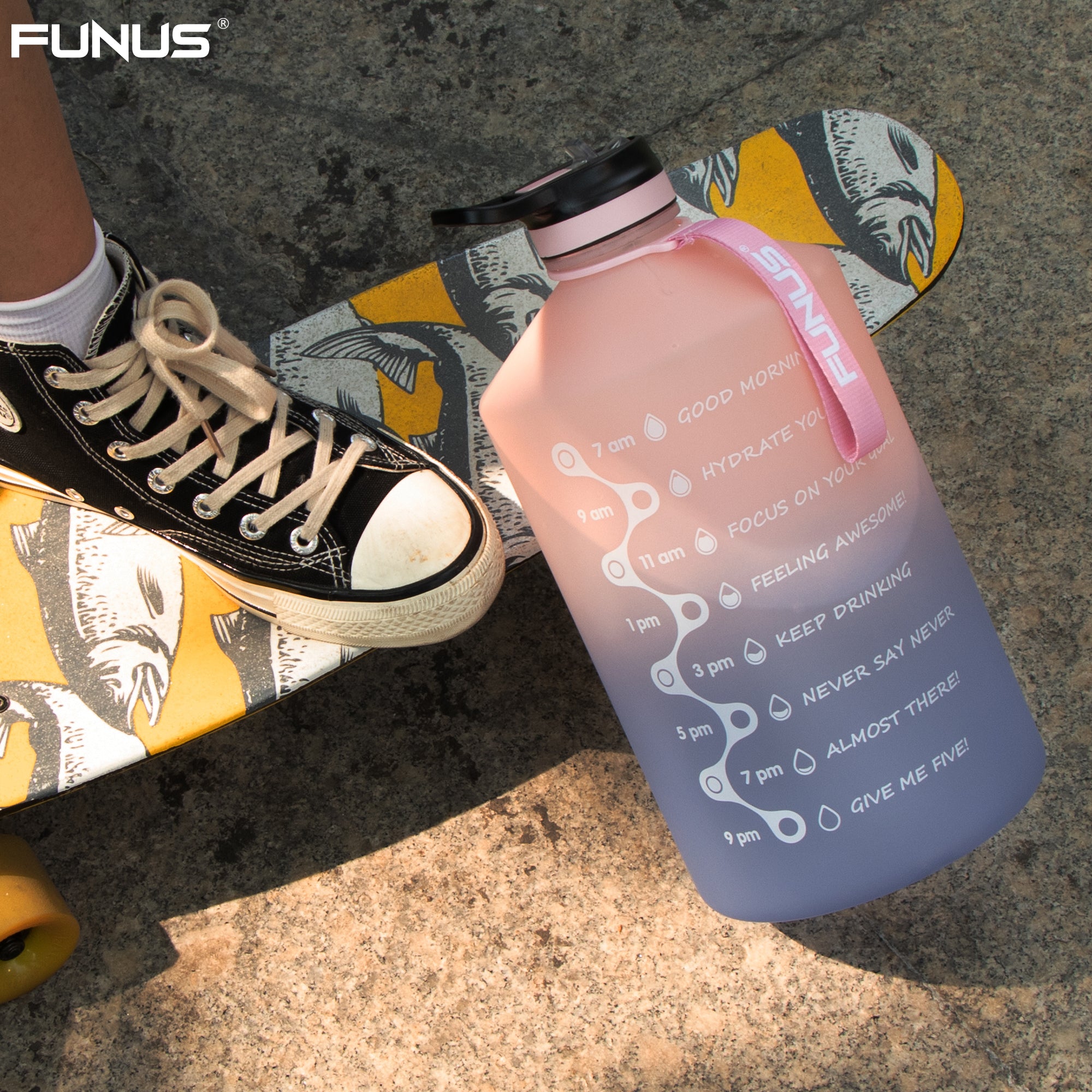 FUNUS 1 Gallon Water Bottle Motivational Water Bottle with Time