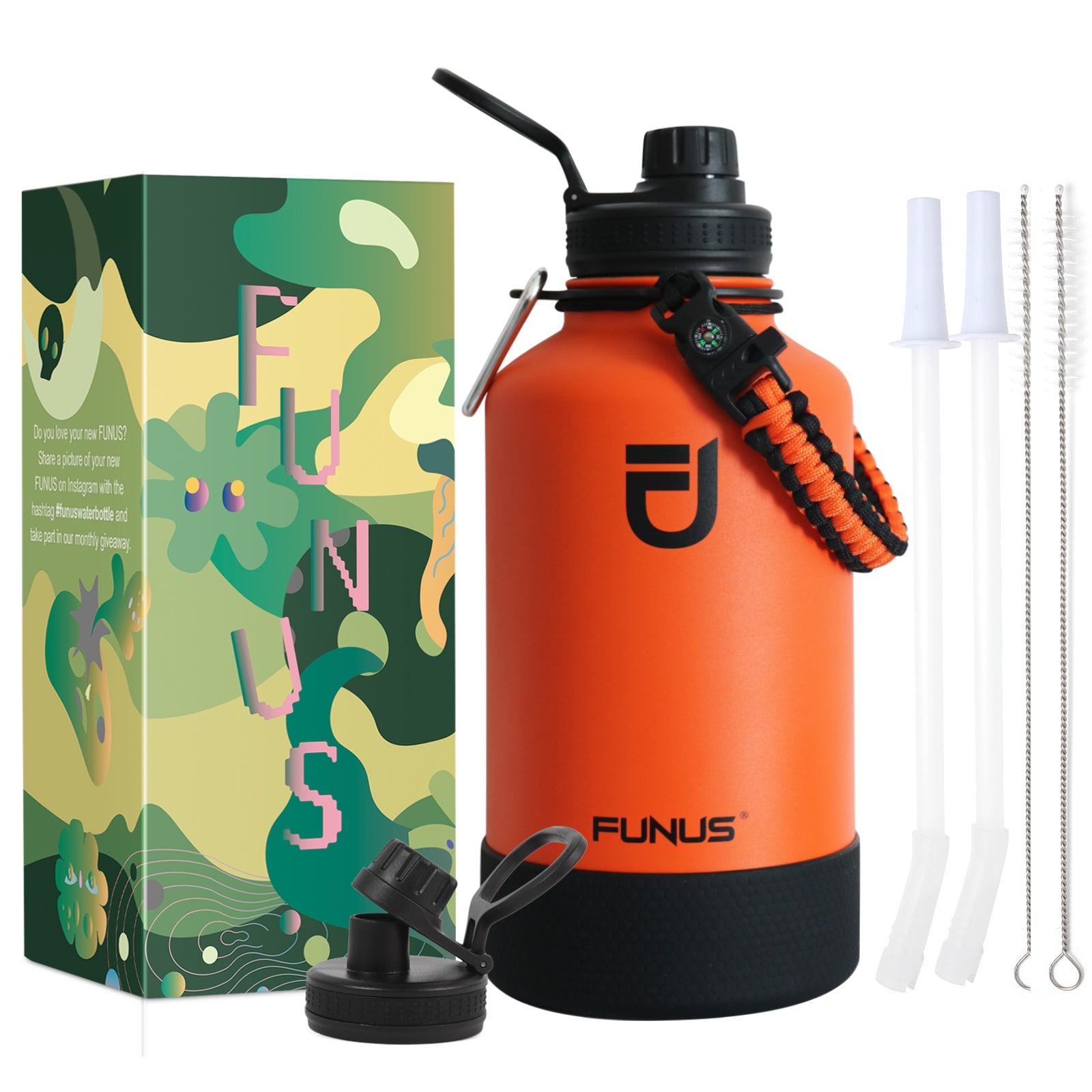 FUNUS Insulated Water Bottle, 64 oz Keep Beverages Cold for 24 Hrs