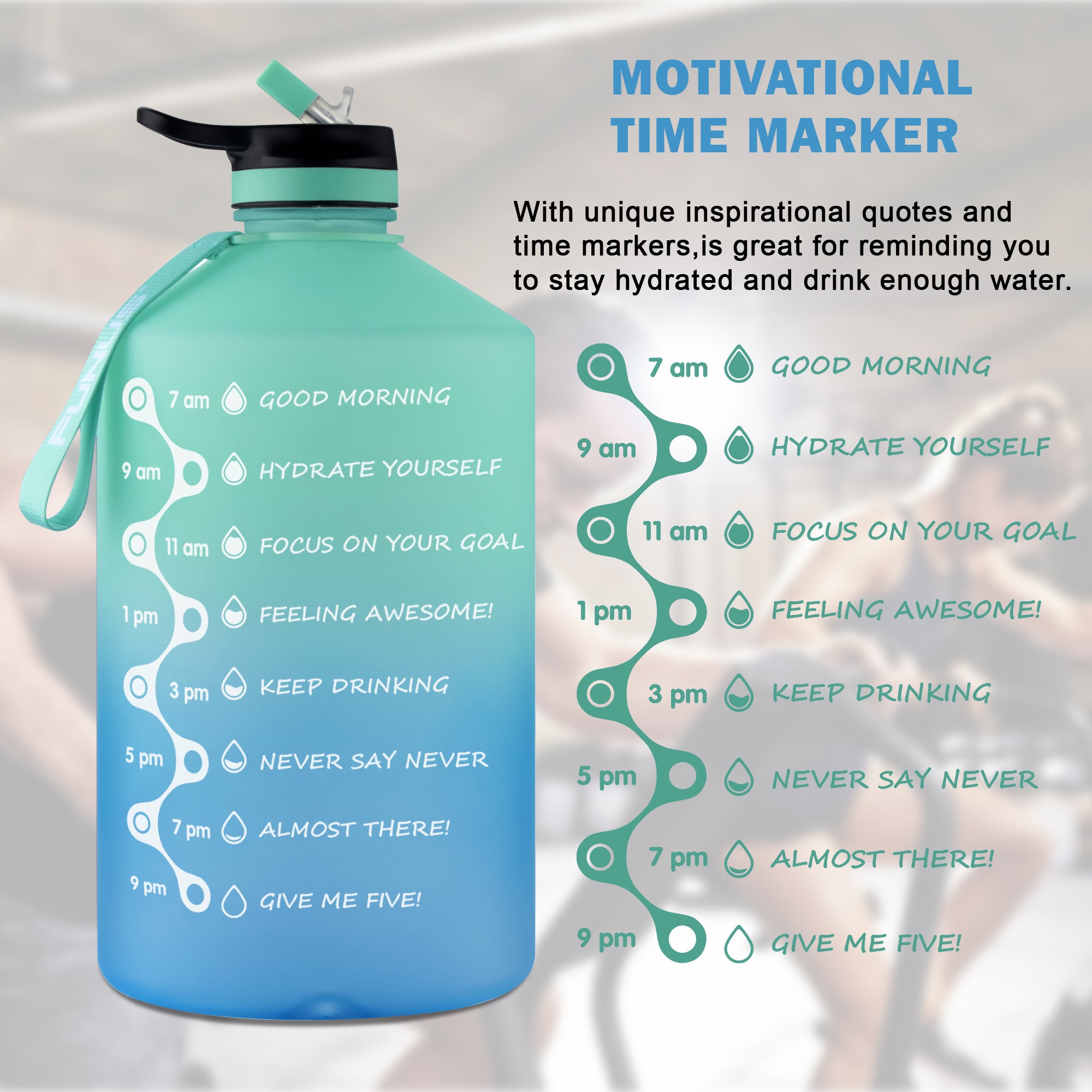 1 Gallon/128 oz Water Bottle w/ Straw Gym Training Fitness Jug Motivational  Time