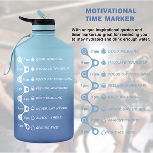 FUNUS One Gallon Water Bottle With Straw ,128oz Water Jug Motivational With Time Marker（Ocean