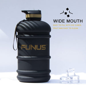 FUNUS Half Gallon Water Bottle Leakproof Big Water Jug with Storage Sleeve and Handle, Reusable Wide Mouth BPA Free Water Bottle for Men Women Sports/Fitness/Gym/Hiking/Outdoor Black Plus