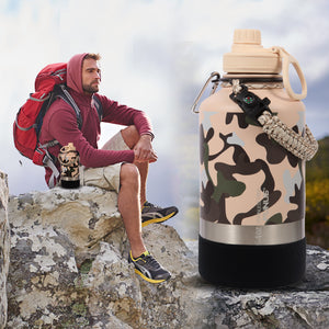 FUNUS 64oz INSULATED WATER BOTTLE WITH STRAW AND PARACORD CAMO