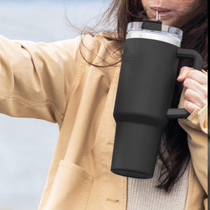 FUNUS 40 oz Tumbler with Handle and Straw Lid | Insulated Reusable Leakproof Stainless Steel Water Bottle Travel Mug Iced Coffee Cup
