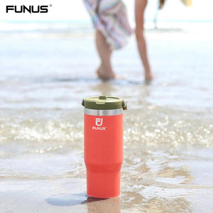 FUNUS 30oz Stainless Steel Tumbler with Straw, Vacuum Insulated Water Bottle for Home, Office or Car, Reusable Cup with Straw Leakproof Flip