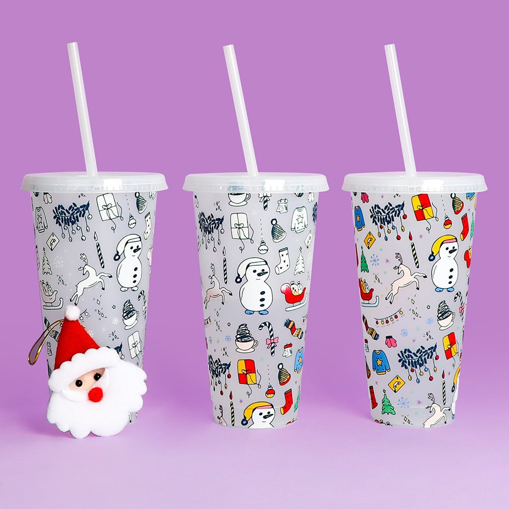 Christmas Cup With Lid Straw Double Layer Straw Plastic Cup Xmas