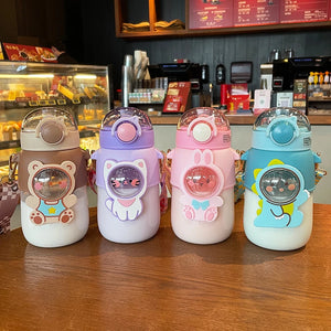 24OZ/700ml Kids Water Bottle for School Boys Girl Cup With Straw BPA Free Cute Cartoon Leakproof Mug Portable Travel Drinking Tumbler
