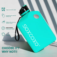 Load image into Gallery viewer, SOCOO Square Water Bottle BPA Free 2.7Litre Half Gallon Water Bottle W/ Phone Holder Leak Proof Large Water Bottle W Motivational words &amp;Time Marker Big Sports Water Bottle Jug with Handle 91oz Mint