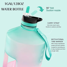 Load image into Gallery viewer, SOXCOXO Large 1 Gallon/128oz Water Bottle with Time Marker &amp;Straw,BPA Free Leakproof Water Jug,Big Water Bottle With Times To Drink for Gym Fitness Outdoor Sports Green/Pink Gradient