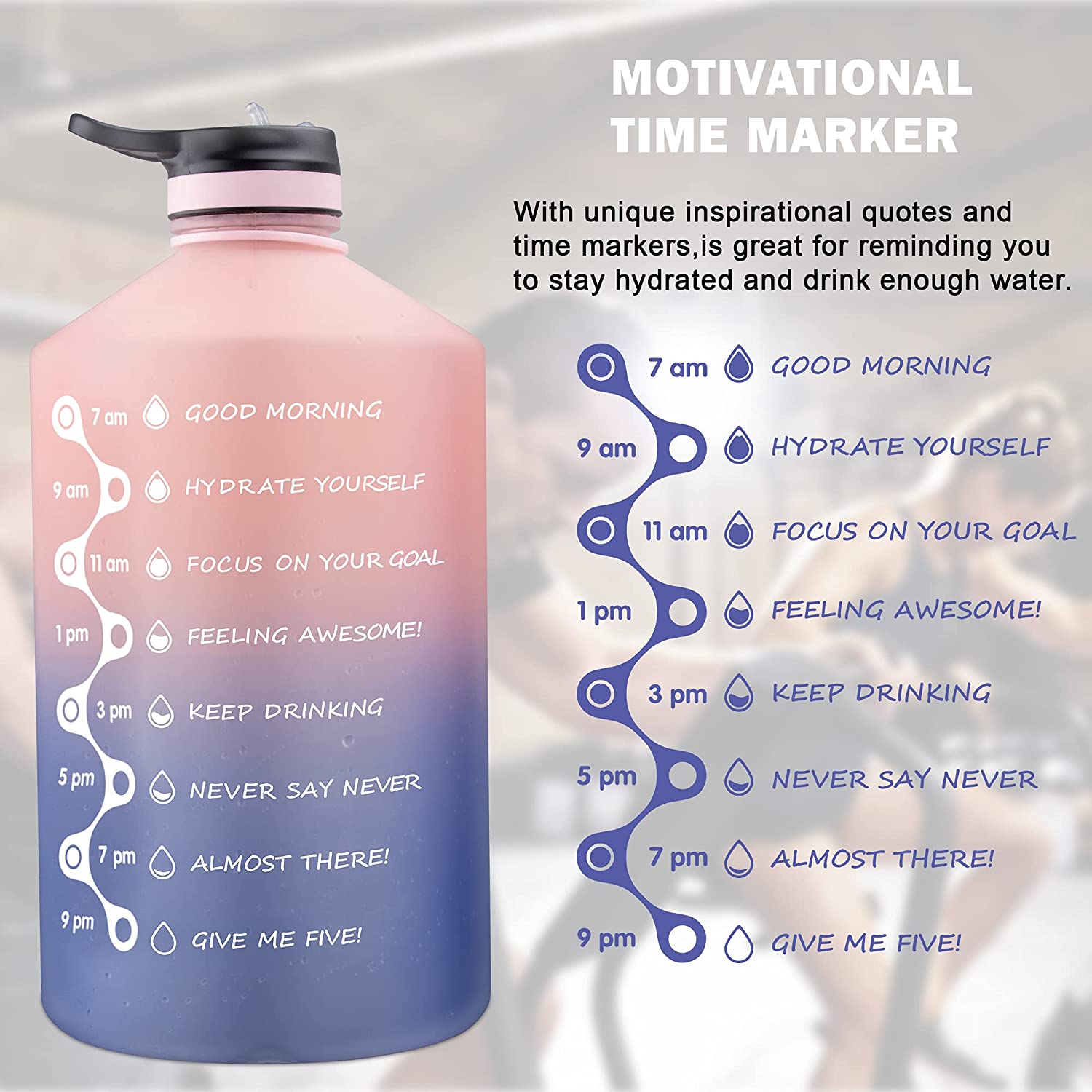 FUNUS 1 Gallon Water Bottle Motivational Water Bottle with Time