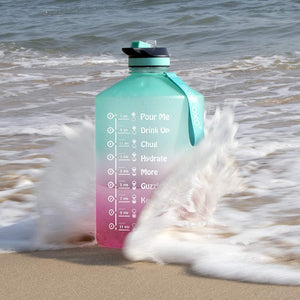 SOXCOXO Large 1 Gallon/128oz Water Bottle with Time Marker &Straw,BPA Free Leakproof Water Jug,Big Water Bottle With Times To Drink for Gym Fitness Outdoor Sports Green/Pink Gradient