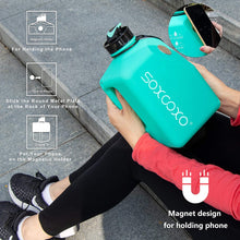 Load image into Gallery viewer, SOCOO Square Water Bottle BPA Free 2.7Litre Half Gallon Water Bottle W/ Phone Holder Leak Proof Large Water Bottle W Motivational words &amp;Time Marker Big Sports Water Bottle Jug with Handle 91oz Mint