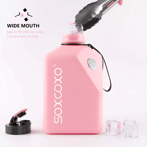 SOCOO Square Gallon Water Bottle pink with Time Marker water jug for Gym Fitness Sport Workout 91oz Pink