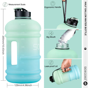SOXCOXO 2.2L/74oz Half Gallon Water Bottle With Straw BPA Free Large Water Bottle with Handle Big Sports Bottle Jug for Yoga/Hiking/Gym/Camping Outdoor Sports Green/Blue Gradient