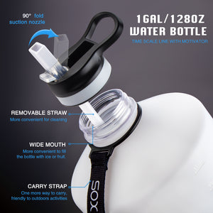 One Gallon Water Bottle with Time Marker &Straw,BPA Free Leakproof Great for Gym Fitness Outdoor Sports