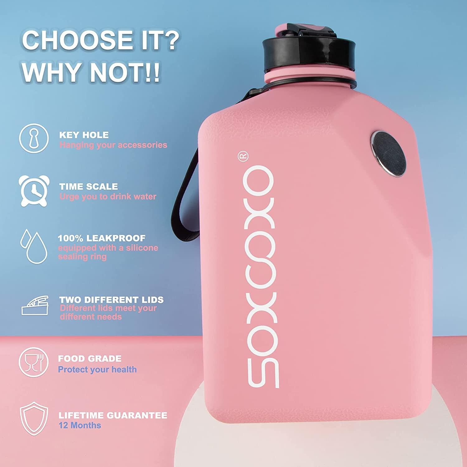 SOXCOXO Large 1 Gallon/128oz Water Bottle with Time Marker &Straw