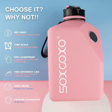 Load image into Gallery viewer, SOCOO Square Gallon Water Bottle pink with Time Marker water jug for Gym Fitness Sport Workout 91oz Pink