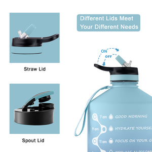 FUNUS One Gallon Water Bottle With Straw ,128oz Water Jug Motivational With Time Marker（Ocean
