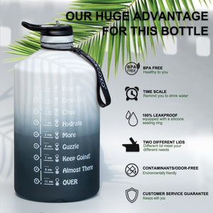 One Gallon Water Bottle with Time Marker &Straw,BPA Free Leakproof Great for Gym Fitness Outdoor Sports
