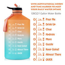 Load image into Gallery viewer, SOXCOXO One Gallon Water Bottle With Straw ,128oz Water Jug Motivational With Time Marker（Orange-blue ）