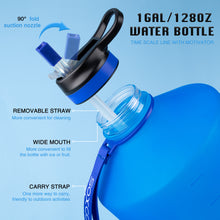 Load image into Gallery viewer, SOXCOXO Large 1 Gallon/128oz Water Bottle with Time Marker &amp;Straw,BPA Free Leakproof Water Jug,Big Water Bottle With Times To Drink for Gym Fitness Outdoor Sports Ocean Blue Gradient