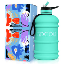 Load image into Gallery viewer, Half Gallon 64oz Water Bottle With Straw Lid Strap and Holder Bpa free Leakproof Great For Kids Woman Man Large Water Jug For School Sports Gym Running Fitness Outdoor