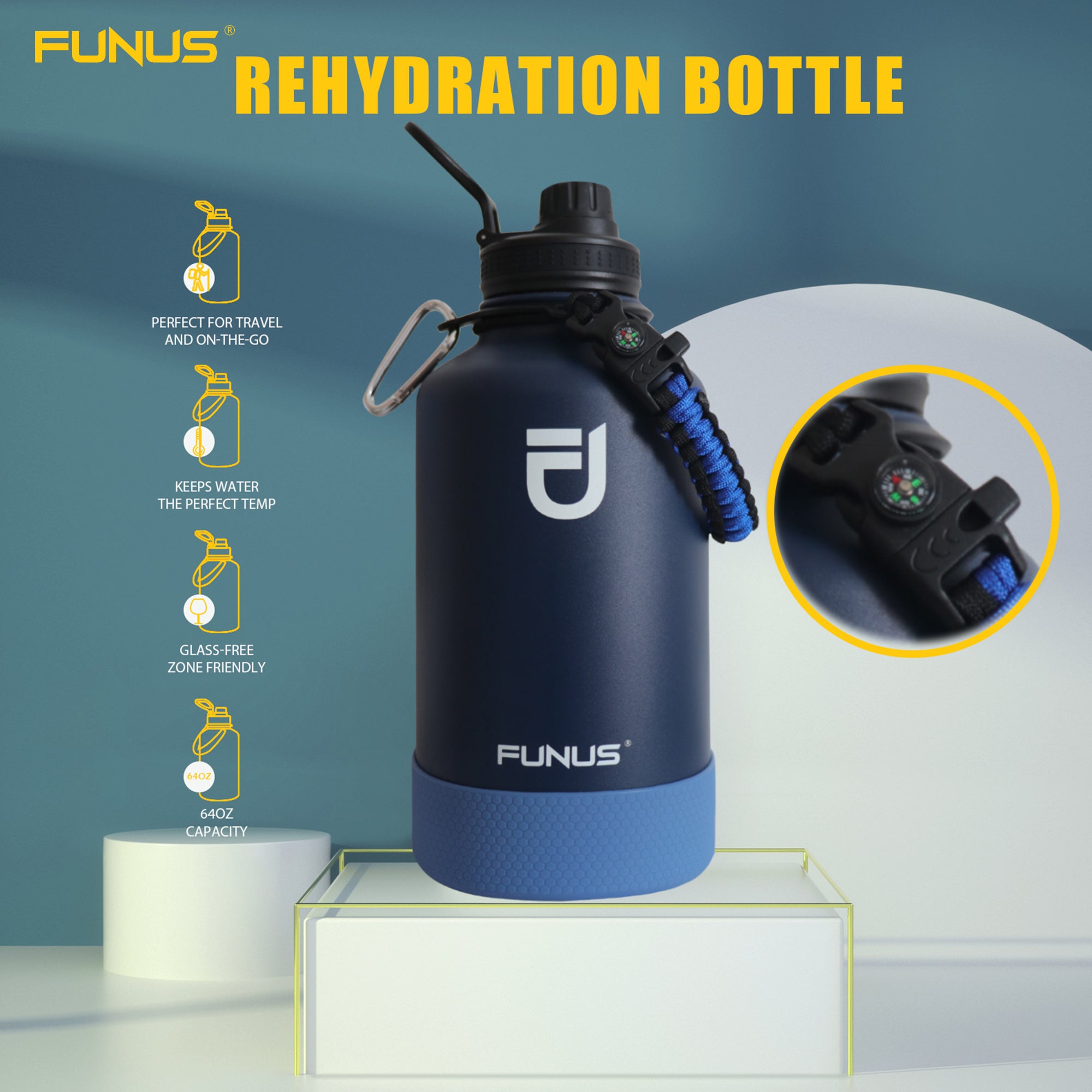 Half Gallon 64oz Water Bottle With Lid Strap and Holder Bpa free Leakp –  FUNUS WATER BOTTLE