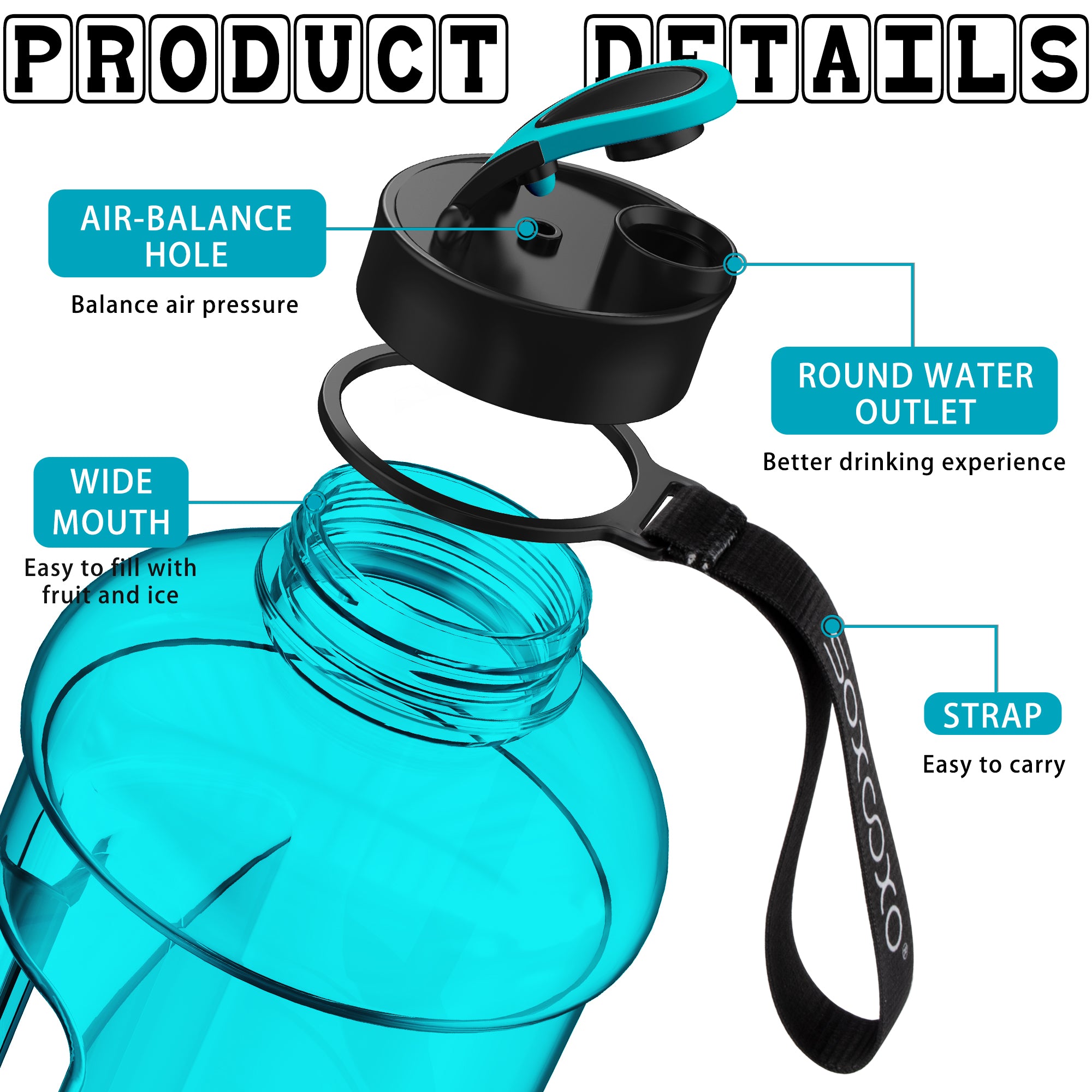 Big Sale! 64oz Large Water Bottle with Straw Time Marker Leakproof