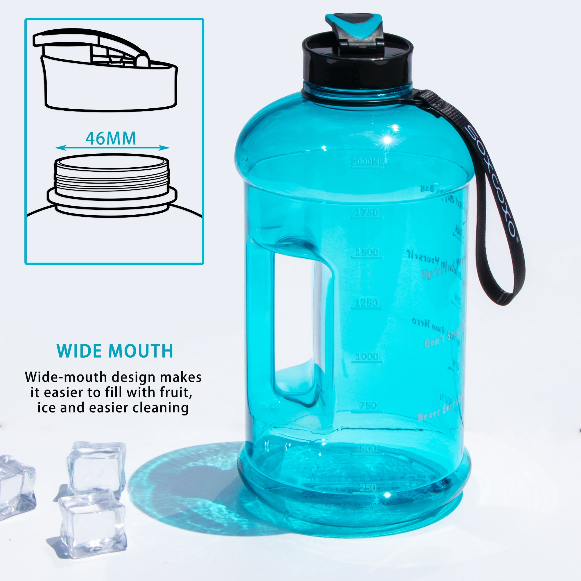 Half Gallon 64oz Water Bottle With Lid Strap and Holder Bpa free Leakp –  FUNUS WATER BOTTLE