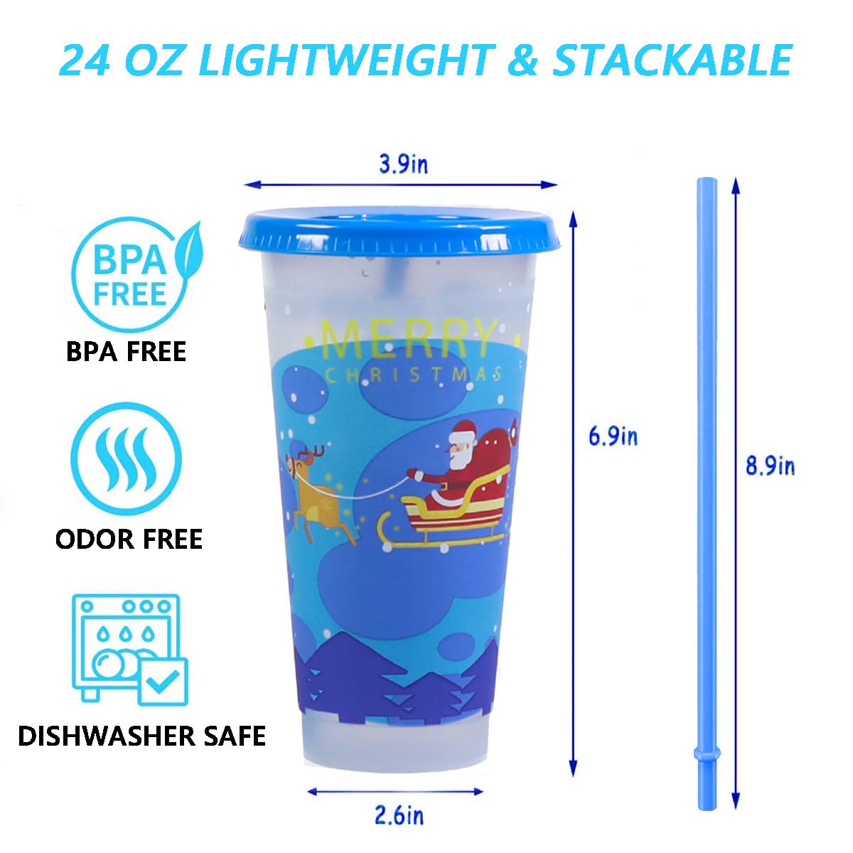 Magical Color Changing Christmas Tumbler Cup With Lid And Straw-Discoloration