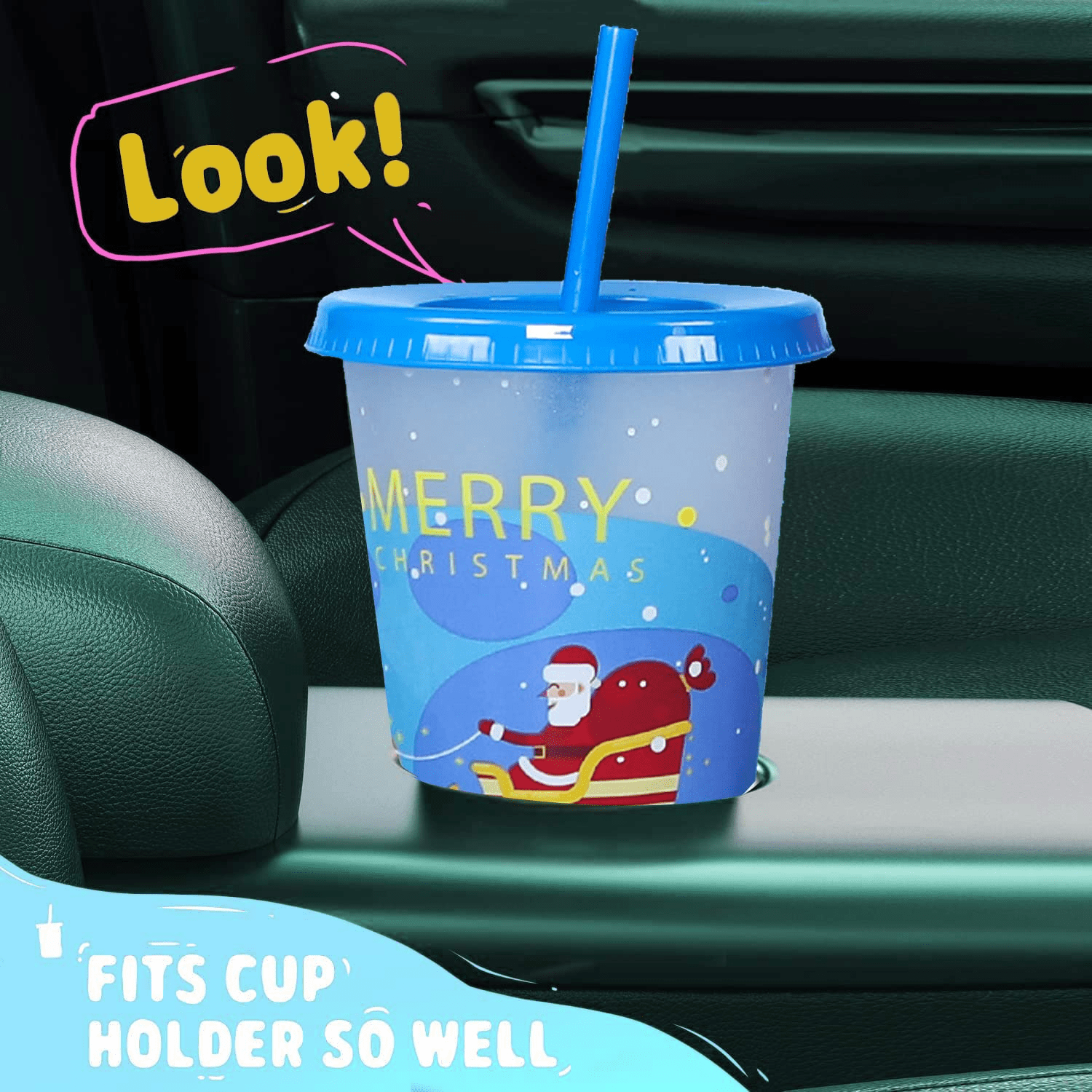 FUNUS 24oz Christmas Color Changing Tumblers Cups With Lids and Straws,  Reusable Plastic for Christmas Xmas Gift Set （Santa Claus）